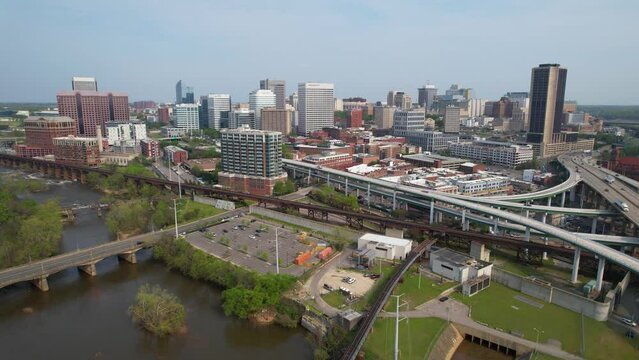 2023 - Excellent aerial panorama of elevated highways surrounding Richmond, Virginia.