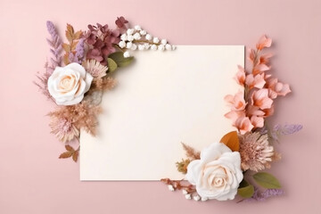 Fototapeta na wymiar Blooming Floral Frame for Invites and Mockups, generative AI