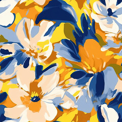 Abstract flowers painting, seamless floral pattern. Generative AI