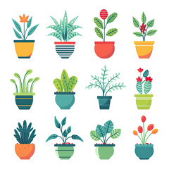 Potted plants set. Interior houseplants in flowerpots. Home indoor green decor. Generative AI