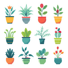 Obraz premium Potted plants set. Interior houseplants in flowerpots. Home indoor green decor. Generative AI