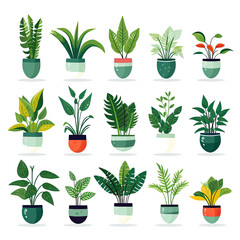 Potted plants set. Interior houseplants in flowerpots. Home indoor green decor. Generative AI