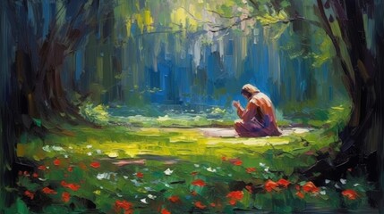 An oil painting of Jesus praying in Gethsemane was made. (Generative AI) - 604442972
