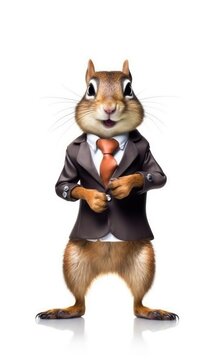 Chipmunk dressed in a suit like a businessman, isolated on white (generative AI)
