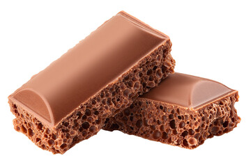 porous chocolate pieces, isolated on white background, clipping path, full depth of field