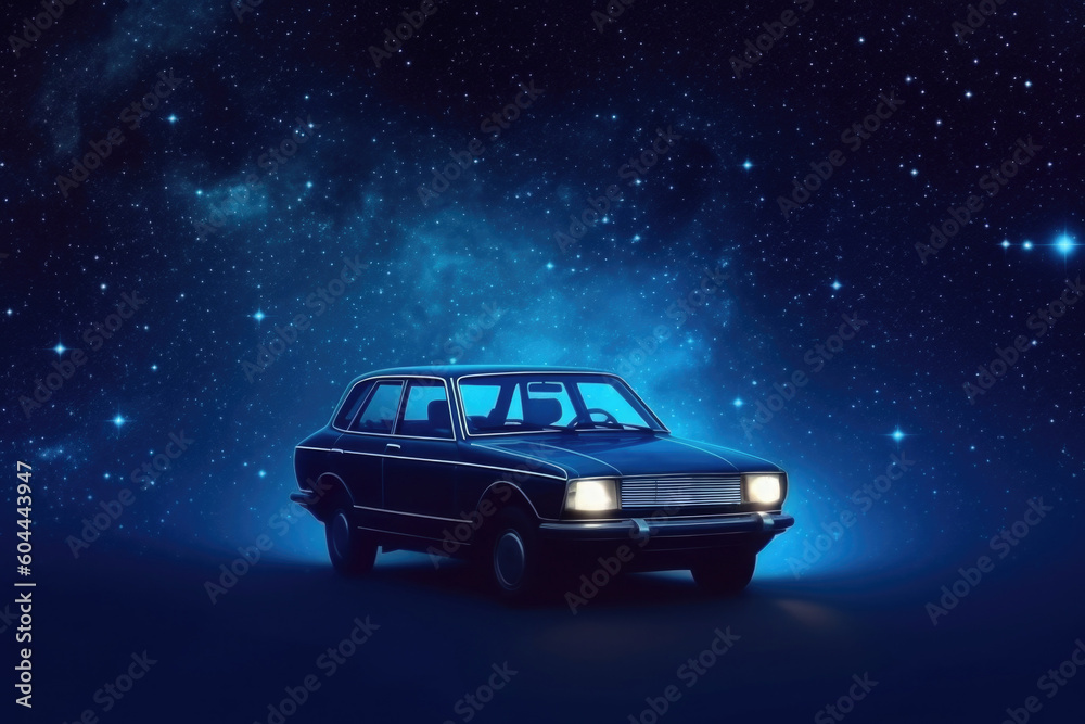 Poster futuristic digital car in cyberspace background. vehicle in space for futuristic travel. created wit