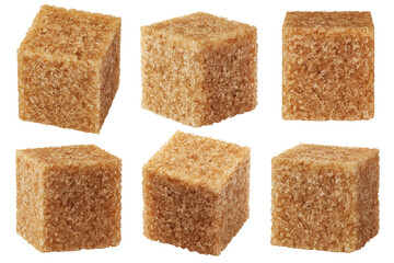 Brown cane sugar cube isolated on white background, clipping path, full depth of field