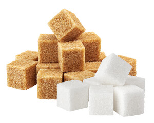brown and white cane Sugar cubes isolated on white background, clipping path, full depth of field