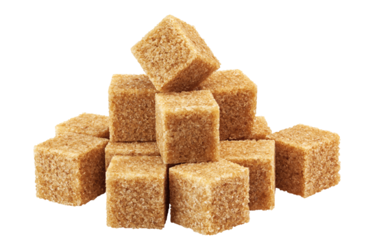 Brown cane sugar cube isolated on white background, clipping path, full depth of field