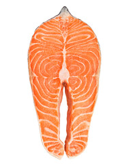 salmon, trout, steak, slice of fresh raw fish, isolated on white background, full depth of field