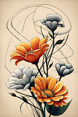 Blossom flowers paint. AI generated illustration