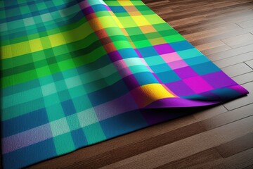 Wooden Floor with a Vibrant Multicolored Plaid Pattern. Generative AI