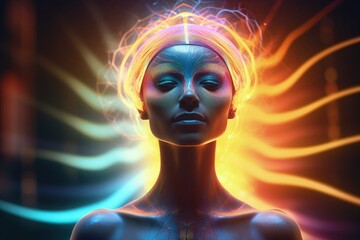 Pacifying spirituality Concept of meditation and spiritual practice, expanding of consciousness, chakras and astral body activation, mystical inspiration image, chakra human. Generative AI