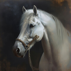 oil painting style portrait of a white horse, generative ai 