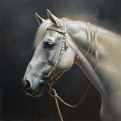 oil painting style portrait of a white horse, generative ai 