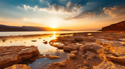 Fototapeta na wymiar Stillness of the Dead Sea Panorama Illustration