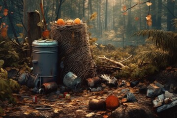Obraz premium AI Generated organic trash in the forest background