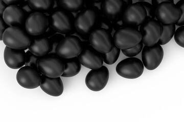 Heap of farm raw organic black chicken eggs, abstract background