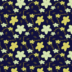 Floral seamless vector pattern with dark blue background.