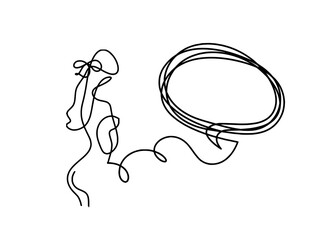 Woman silhouette body with comment as line drawing picture on white