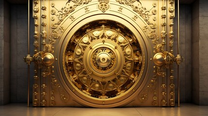 massive golden vault door. generative AI illustration.