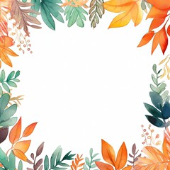 Naklejka premium Watercolor autumn leaves frame. Illustration AI Generative.