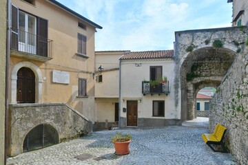 A narrow street of Macchia d'Isernia, a medieval village in the mountains of Molise., Italy.