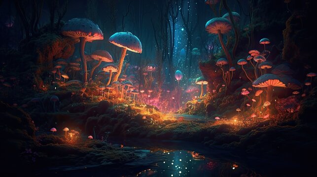 Surreal background of magical wonderland, neural