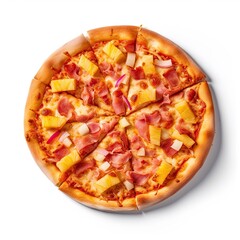 Delicious Hawaiian Pizza on a White Background Generative AI