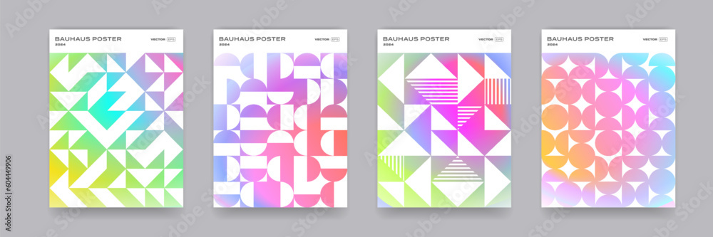 Aufkleber bauhaus geometric pattern background, vector abstract circle, triangle and square lines art. yellow,