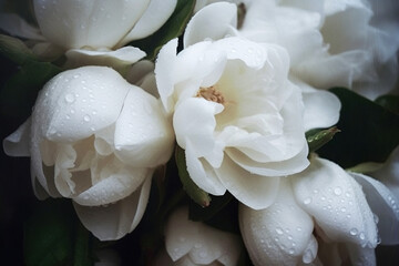 Fresh white gardenia flower, close-up. AI generated image.
