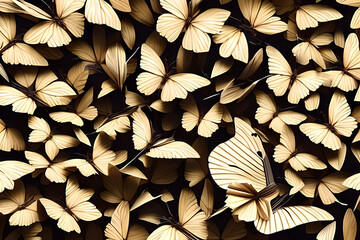 Many folded paper butterflies flying as wallpaper background