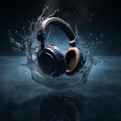 Fototapeta premium High tech headphones making a splash in water. Generative AI. 