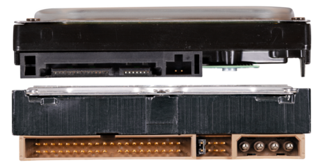 Connectors for two data storage drives. Isolated background.