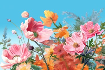 Fototapeta na wymiar AI Generated spring flowers water color background