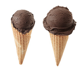 chocolate ice cream with cone isolated on white background