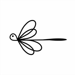 Line art illustration of flying dragonfly in flat style.