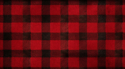 Red and Black Checkered Flannel Fabric Texture Background - Textile Material - Generative AI