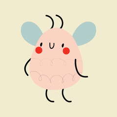 Pink cartoon beetle with wings. 