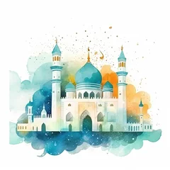 Fototapeten Abstract eid mubarak watercolor background. Illustration AI Generative. © olegganko
