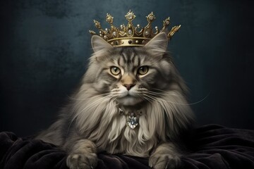 Cat with a King Crown. Generative AI.