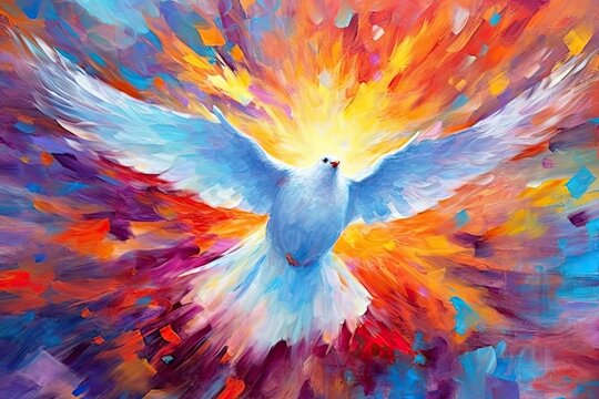 Abstract art. Colorful painting art of a dove. Holy Spirit concept. Christian illustration. Generative AI.