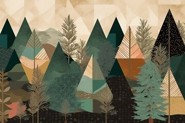 Forest mock up design with patchwork details, concept of Textile art, created with Generative AI technology - obrazy, fototapety, plakaty