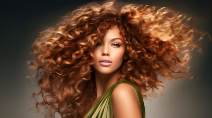 Hermosa joven latina con el cabello rebelde y alborotado en una fotografía de moda que resalta la textura de su cabello rojizo IA Generativa