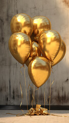 close up de um monte de balões de coração de ouro, Generative Ai
