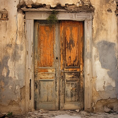 Old wooden door in an abandoned house