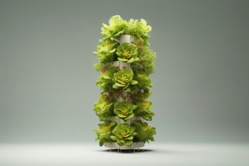 AI Generated a sustainable small indoor vertical tower with lettuce go green environtmen background