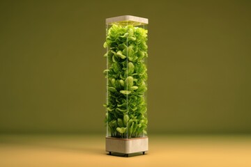 AI Generated a sustainable small indoor vertical tower with lettuce go green environtmen background