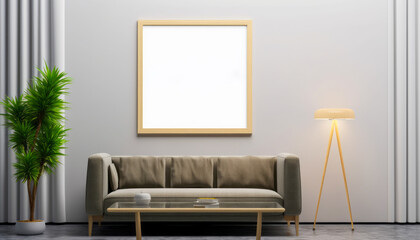 Interior Of A Room With A Sofa. Modern Poster Mockup Background. Contemporary Interior Design.