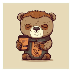 bear mascot character for a cup of coffee cheerful for a cafe.